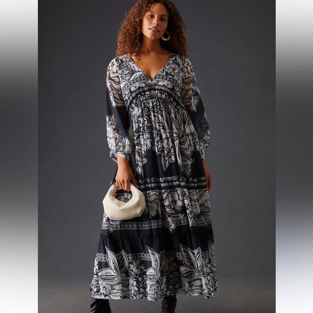 Anthropologie Black and White Floral Maxi Dress